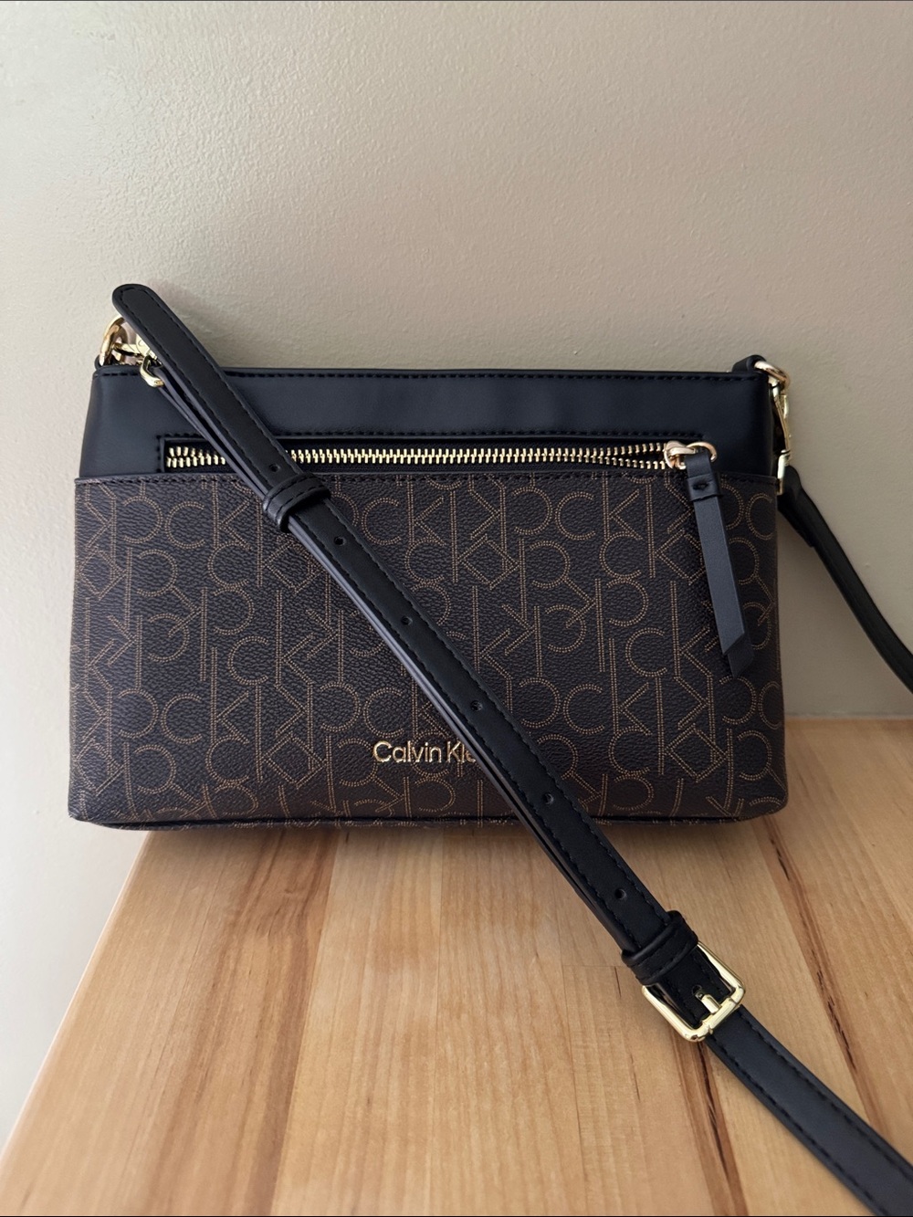 Calvin Klein Brown & Black Monogram Crossbody Bag